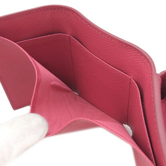 Prada Trifold Wallet Metal Logo Leather Pink Gold Hardware Compact Wallet - Picture 8 of 13